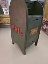 All American US Mail Box Bank Savings Green Drop Metal Tin Toy 1920's picture