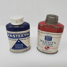 Vintage Small False Teeth Powder Tins, Wernets & Fasteeth Tins Collectible 2