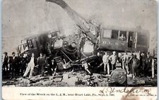 1906 Train Wreck on the L. & M. near Heart Lake Pennsylvania 9-5-1906 Postcard picture