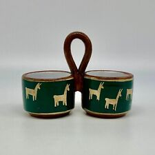 RARE Vintage Maky? Cusco Pottery Toothpick Holder Double Dish Llama Brown Green picture