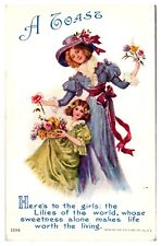 ANTQ A Toast, Here's to the Girls, Well Dressed Woman and Girl, Postcard picture
