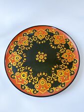 VTG Russian Folk Art Black Lacquer Hand Painted Flowers Wood, Plate USSR 16.5” picture