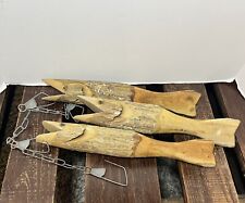 Vintage Hand Carved Wooden Log Fish Hanging Rustic Folk Art Cabin Wall Decor x 3 picture