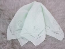 Vintage Linen Handkerchief Light Mint Green Openwork Geometric Flower Hanky picture