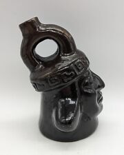 Vintage Peruvian Moche Head Black Portrait Bottle Miniature Pre Columbian Style picture