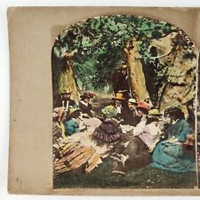 Tinted Forest Picnic Group Stereoview c1855 Men Women Trees Antique Photo A2363 picture