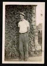 IVY COVERED WALL HANDSOME YOUNG MAN HAT HANDS BEHIND BACK OLD/VINTAGE PHOTO- M24 picture