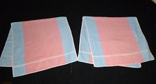 Pr Vtg Small Cotton Bath Towels Pink Blue Colorblock 20x36