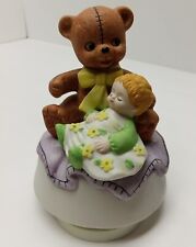 Teddy Bear w/ Baby Music Box Porcelain Turning Lego Japan Music Figurine picture
