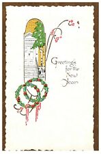 c.1920 Greetings for the New Year Vintage Postcard Front Door Reefs  picture