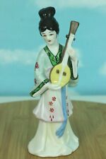 Vintage Ceramic Geisha Figurine Painted China Playing Lute 6.5