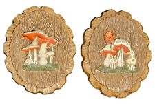 Vintage Mushroom Wall Decor Plaque Pair 70s Faux Wood 3D 9