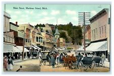 c1910's Main Street View Horse And Buggy Mackinac Island Michigan MI Postcard picture