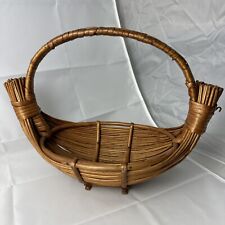 Mid Century Vintage Woven Twig Wood Basket  MCM  picture