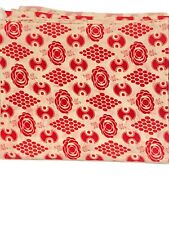 Vintage Full Opened Red Flowers & Geometric on White Cotton Feed Sack 6/19- C picture