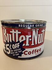 Vintage BUTTER-NUT COFFEE Tin Can  1 Pound Reg. Grind w/ Original Metal Lid picture
