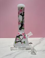 10” Painted Cherry Blossom Bong Hookah Handcraft Glass Bongs Water Pipe Glass picture