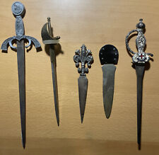 Vintage Letter Opener Lot of 5.  3 Swords & 2 Smaller Ornate / Boot Heel? picture