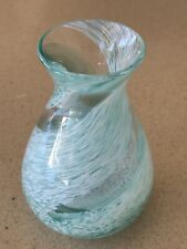 Vintage Caithness Scotland Aqua Blue Swirl Speckled Crystal Glass Vase 4.5” picture