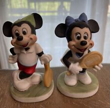 Vintage Walt Disney Mickey & Minnie Mouse Tennis Bisque Porcelain 4” Figurines picture