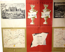 French Map Vintage Chateaux Map 1960s Red and Gold Maps on Both Sides 24