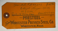 Rare 1933 Product Tag Worcester Pressed Steel Company, MA picture