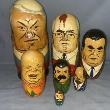 Vintage Russian Soviet World Leaders Nesting Dolls 7 Pc. Set Hand Painted picture