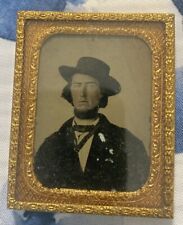 ANTIQUE PLATE AMBROTYPE MAN TILTED HAT GOATEE NECKTIE picture