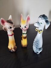 MCM 50s Porcelain Cat And Dog, Bow Tie, Long Neck, Hand Painted Figurines. CUTE picture