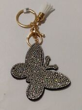 Sparkling Silvertone Butterfly & Small Tassel Clip-On Bling Keychain picture
