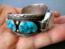 SAMMIE J. Native American Navajo Turquoise Row Sterling Silver Watch Bracelet picture