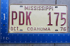 1976 76 MISSISSIPPI MS LICENSE PLATE TAG #PDK 175 COAHOMA COUNTY picture
