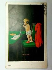Vintage Postcard 1907 Hello Papa Child Answering a Phone on a Chair picture