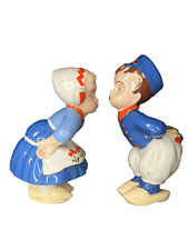 Vintage Holland Dutch Kissing Boy and Girl Ceramic Salt & Pepper Shakers picture