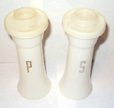 Vintage Tupperware Salt and Pepper Shakers Hourglass 1970s Silver Gold Letters picture