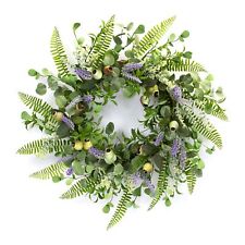 Melrose Mixed Fern and Eucalyptus Wreath with Pod and Lavender Accents 19.5