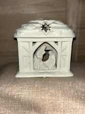 PartyLite Nativity O Holy Night Tea Light Candle Holder Manger Bisque  w/box picture