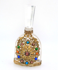 Antique Victorian Czech Multi Color Ornate Embellished Jeweled Perfume Bottle picture