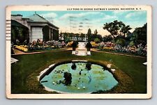 Rochester NY-New York, Pond, George Eastman's Gardens, Vintage c1927 Postcard picture