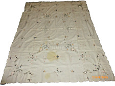 Vintage Hand Embroidered Tablecloth Grapes Grapevines 82x68