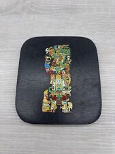 Vintage HandCrafted Mayan Intricate Enamel Adorned  Lightweight Wood Plaque picture