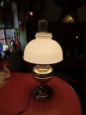 Vtg Brass oil kerosene Lamp/Shade Electrified In Working  condition. picture