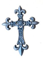 Cast iron Fleur de Lis wall cross rustic decoration 10.5 X 8 Inches picture