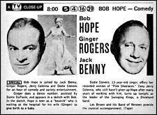 1959 Tv Article Bob Hope Show~Ginger Rogers & Jack Benny NBC tv   tv13 picture