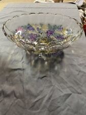 Vintage Indiana Glass Clear w Color Harvest Grape Fruit Oval Footed Bowl 12