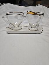 Vintage Jeannette Glass Co. Cream and Sugar Set Floral Patterned Gold Band picture