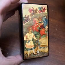 Vintage Russian Lacquer Trinket Box Russian Bogatyrs? Ilya Muromets? Signed 4x2 picture