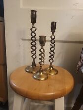 Set Of 3 Different Sized Hampton Brass Candlesticks picture