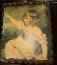 Vtg Enesco Master Hare Japan Young Girl Wood Plaque 13”x 11” picture