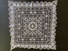 Vintage Stunning White Hand Crocheted HEART Cotton Table Topper Square 30 Inch picture